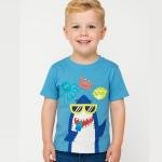 Boys Turquoise Blue Shark Print Pure Cotton T-shirt