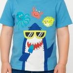 Boys Turquoise Blue Shark Print Pure Cotton T-shirt