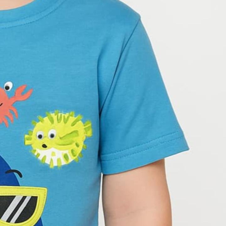 Boys Turquoise Blue Shark Print Pure Cotton T-shirt