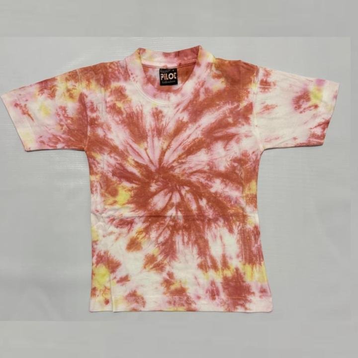 Soft Earth Tone Spiral Tie-Dye T-Shirt for Kids | Pink, Yellow & Rust Cotton Tee