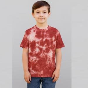 Deep Maroon Cloud Wash Tie-Dye T-Shirt for Kids | Rustic Red Cotton Tee