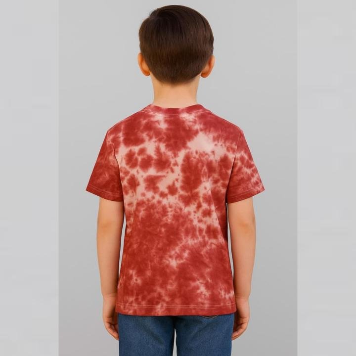 Deep Maroon Cloud Wash Tie-Dye T-Shirt for Kids | Rustic Red Cotton Tee